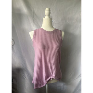 MIHOLL Waffle Knit Tank Top Medium Pink Sleeveless Twist Knot Hem Casual Soft